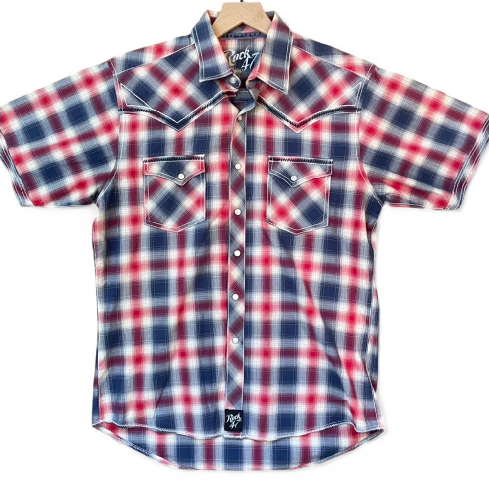 Wrangler Rock 47 Western Americana Snap Button Shirt Like New 100% Cotton Size M